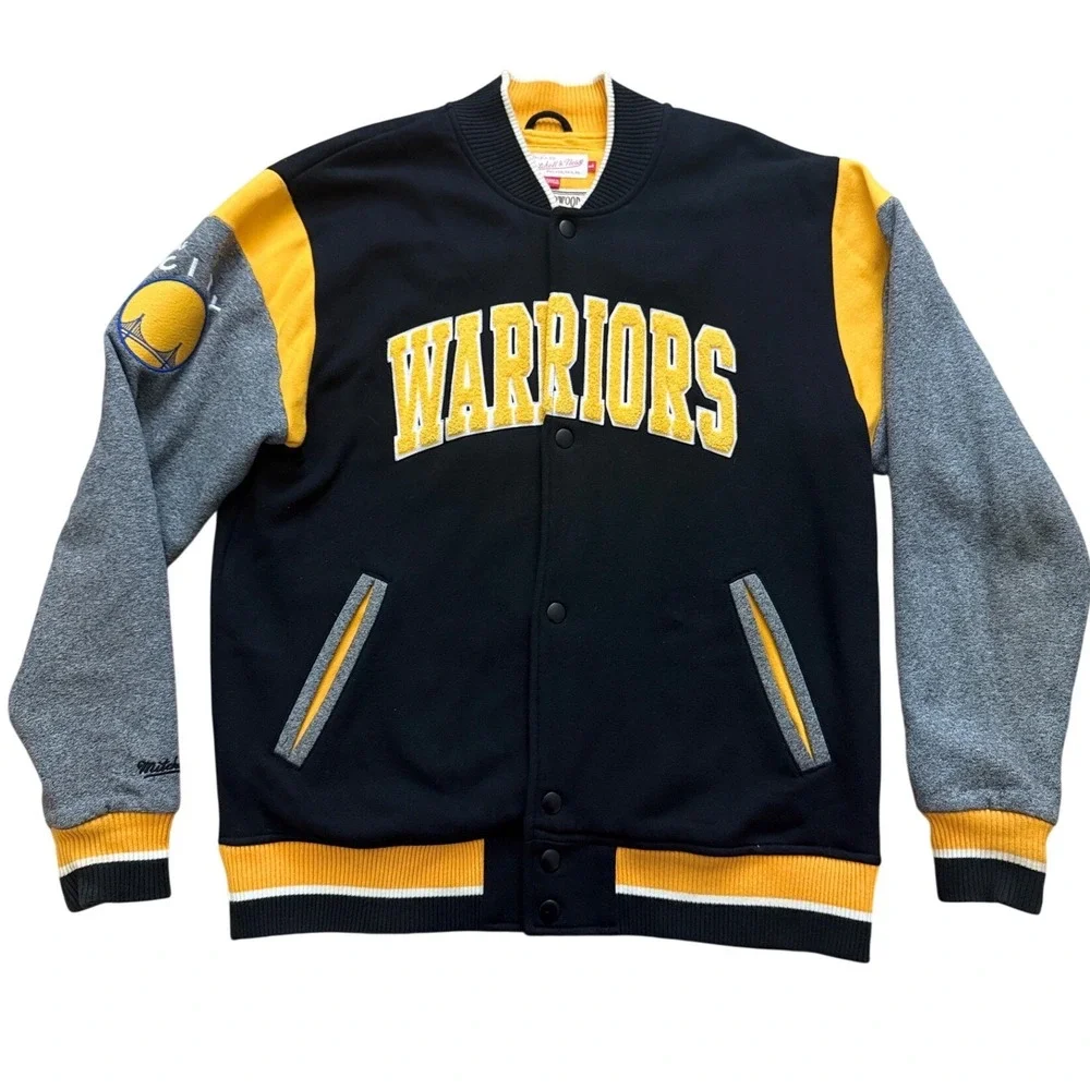 Mitchell & Ness Golden State Warriors Varsity Jacket Black Grey Yellow Mens L